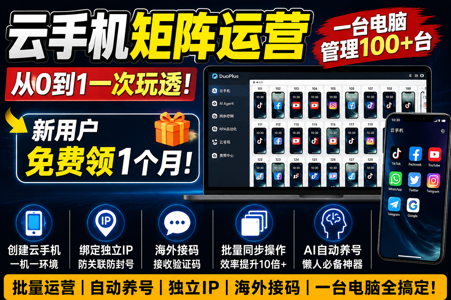 一个人管理100个TikTok账号？DuoPlus云手机+AI自动养号完整实战教程-智创宝库资源站